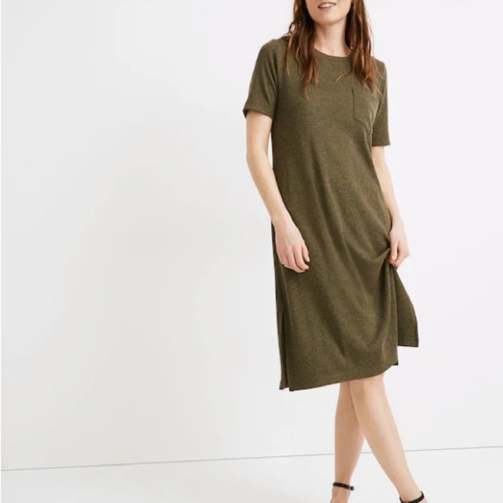 Madewell Ribbed Pocket Tee Midi Dress Women’s Small Kale/Olive Green Side Slits - Picture 11 of 14